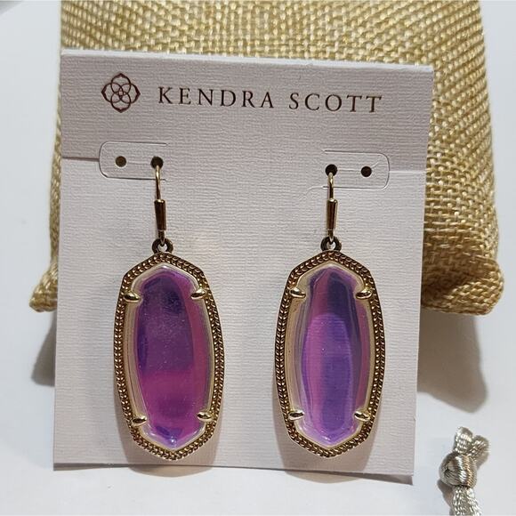 Kendra Scott Gold and Dichroic Glass Elle Earrings New - Picture 3 of 5